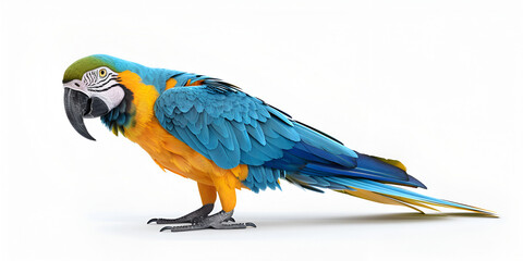 Blue and yellow Macaw Rainbow flyer Isolated on a white  Background.
