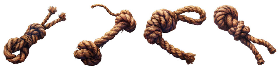 Rope isolated on transparent png background collection set . Generative ai