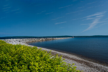 Lighthouse at Petoskey Marina Entrance with Copy-Space