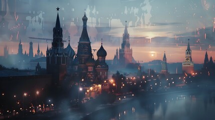 Obraz premium Panoramic night view of Prague castle and gothic church towers above the city's historic Old Town Square
