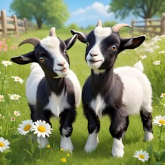 goat, animal, farm, grass, cow, sheep, mammal, field, nature, livestock, meadow, agriculture, generative AI