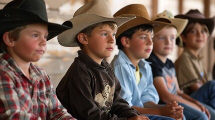 Children eagerly participate in a workshop learning the art of storytelling from seasoned cowboys with tips on how to make their tales more enthralling.