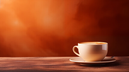 Obraz premium Cup of Coffee on a Wooden Table with Warm Background