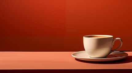 Elegant Cup of Coffee Against a Warm Red Background