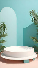 Summer theme background with empty podium for showing or placing product, cosmetic etc