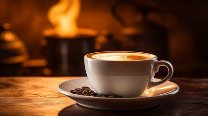 Warm Cup of Coffee by the Fireplace