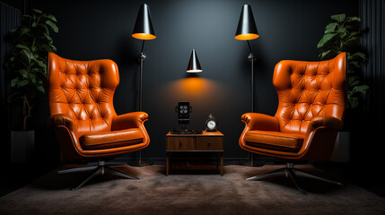 Contemporary Lounge with Tufted Leather Armchairs
