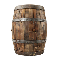 Fototapeta premium A wooden barrel, with metal edges and slats on the bottom, isolated white background, png.