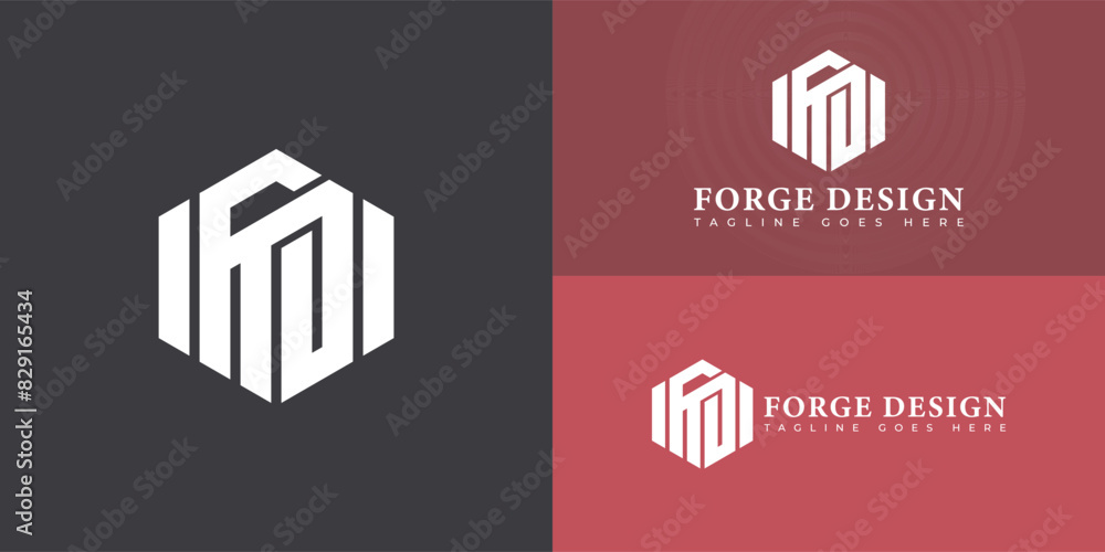 Poster abstract initial hexagon letter fd or df logo in white color isolated on multiple background colors.