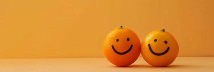 Two couple orange with smiley faces on a desk. International Friendship Day Concept. 
