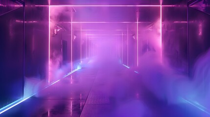 Naklejka premium abstract background of futuristic corridor with purple and blue neon lights. 