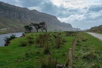 Farmland and the Paturau River, Paturau, Tasman, New Zealand.