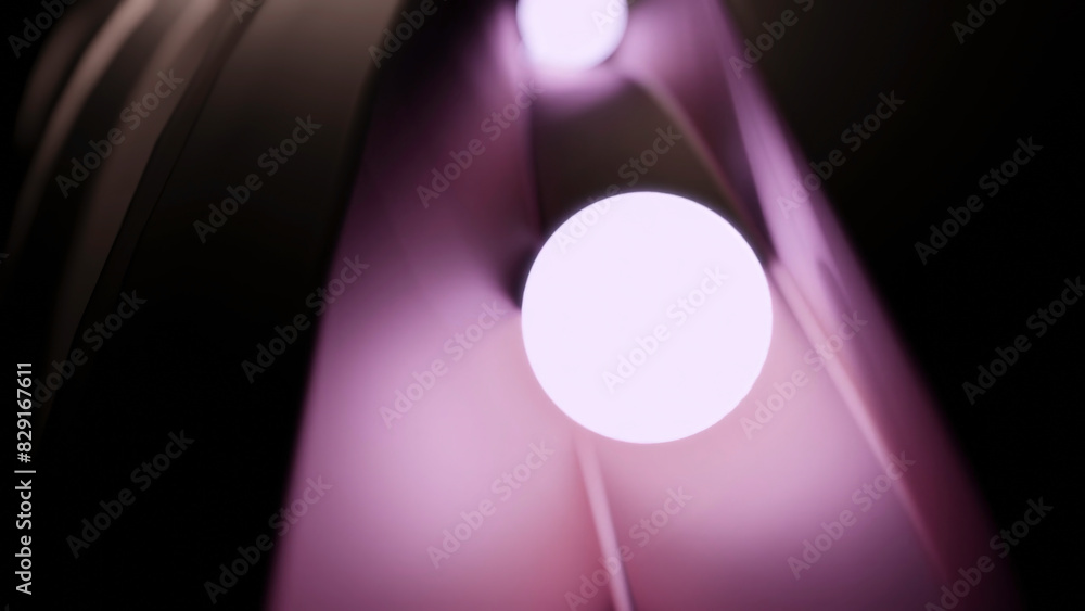 Poster glowing 3d balls moving on surface. design. neon balls roll along 3d track. glowing balls roll along