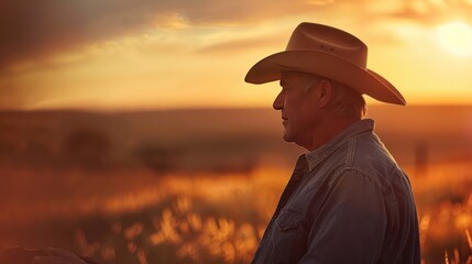 A man herding cow cattle, wearing a plaid and cowboy hat against the backdrop of a farm field.