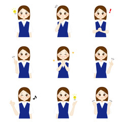 いろいろな表情の女性事務員