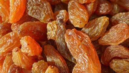 Up close, the emerald-green raisins glisten, revealing intricate wrinkles and an array of brown hues. They exude freshness, enticing for snacking or enhancing baked delights.
