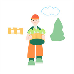 Farmer character, flat cartoon vector illustration.Farming vector illustration.