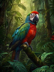 the appearance of a parrot in a tropical jungle