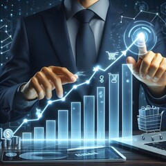 business person pushing a graph on interface