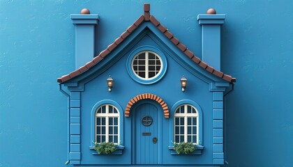 3d blue house shape