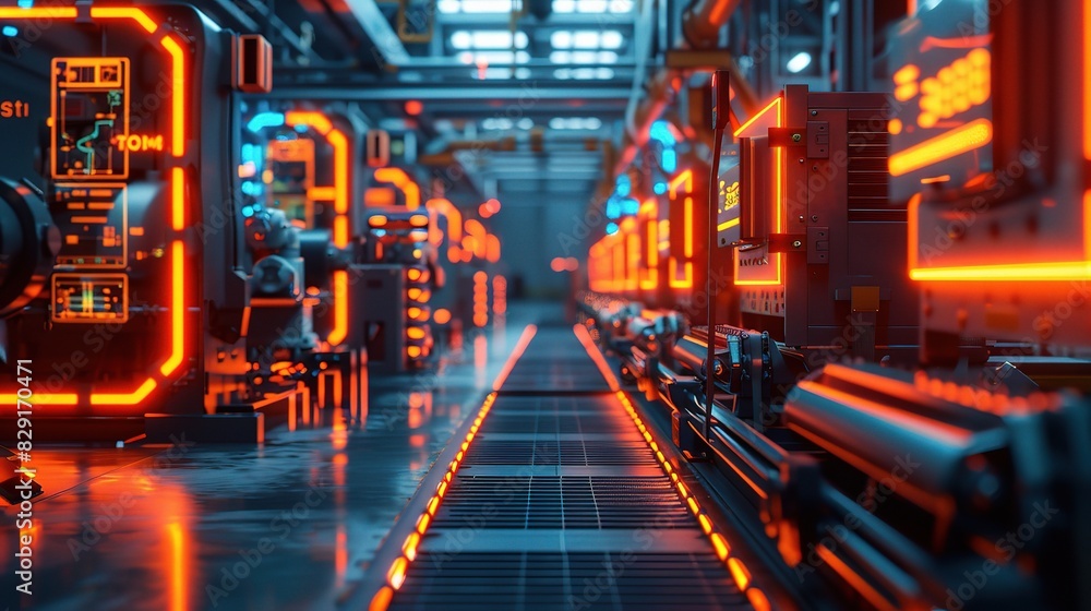 Poster industrial iot sensors embedded in machinery throughout a factory, with colorful lights indicating o