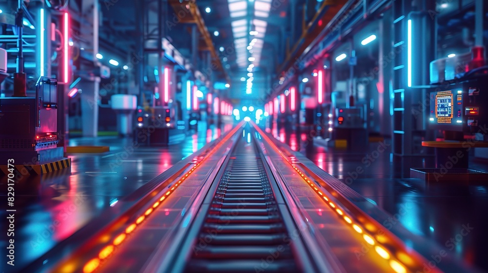 Poster industrial iot sensors embedded in machinery throughout a factory, with colorful lights indicating o