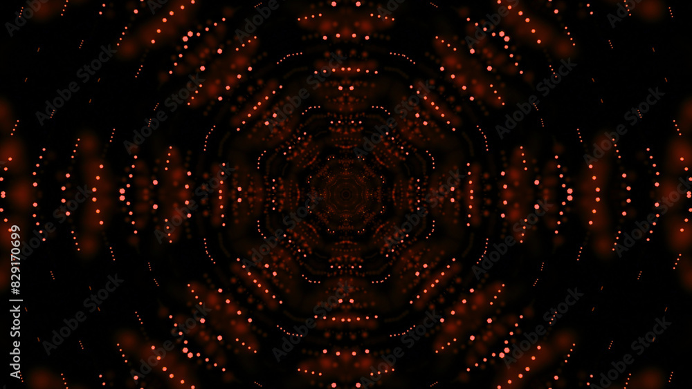 Poster moving kaleidoscopic pattern of dots. design. 3d animation with hypnotic pattern and moving dots. tu