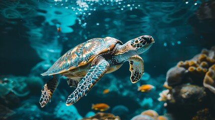 Fototapeta premium A turtle swimming in the ocean