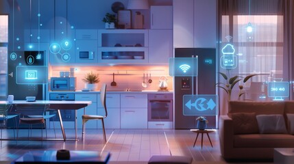 Smart Home with Connected Devices Showcasing Internet of Things and AI Enhancing Daily Life