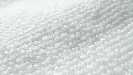 A close-up reveals a white textile, its fibrous strands densely woven, creating a soft, fluffy...