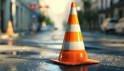 3D illustration of a caution sign for roadwork