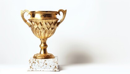 A white background showcases an isolated gold trophy