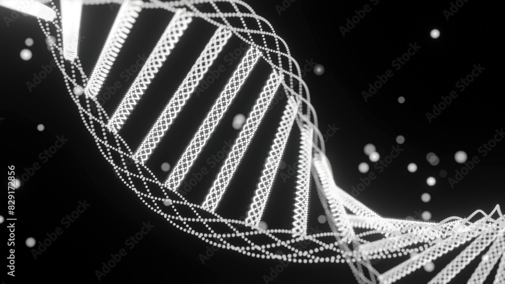 Aufkleber dna helix rotates with glowing dots. design. beautiful rotating spiral of dna with magic dots. glowi