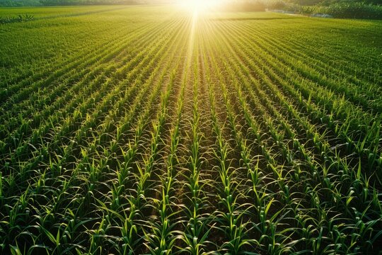 Aerial view of sunlit sugarcane plantation known as tebu in Malaysia Sweet and healthy grass in poaceae family
