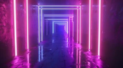Fototapeta premium abstract background of futuristic corridor with purple and blue neon lights. 