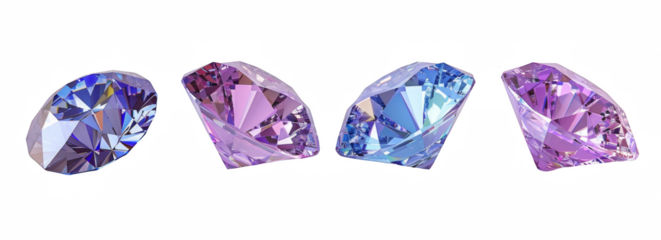 A set of four differently shaped blue and purple diamonds in the style of clip art, png.