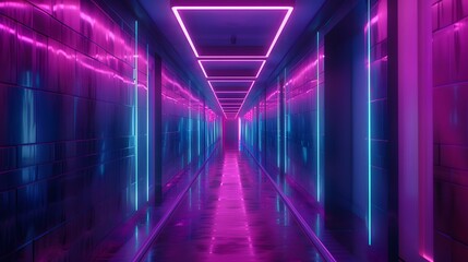Fototapeta premium abstract background of futuristic corridor with purple and blue neon lights. 
