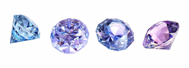 A set of four differently shaped blue and purple diamonds in the style of clip art, png.