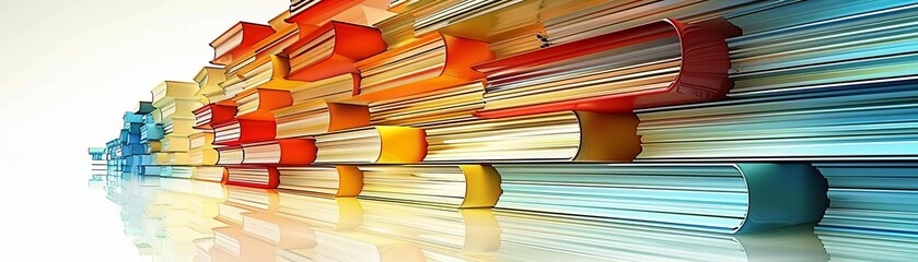 A neat stack of colorful books on a light background, designed to leave ample copy space at the top for a banner