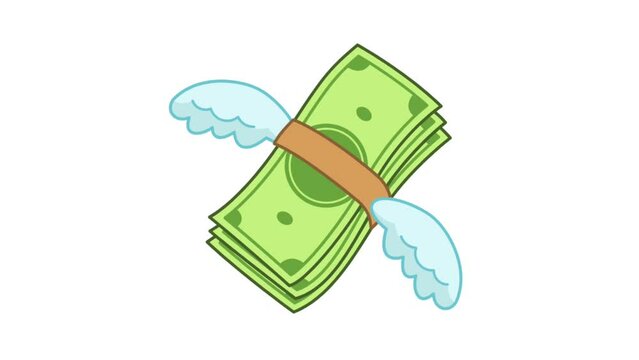 illustration of a wad of money flying with white wings