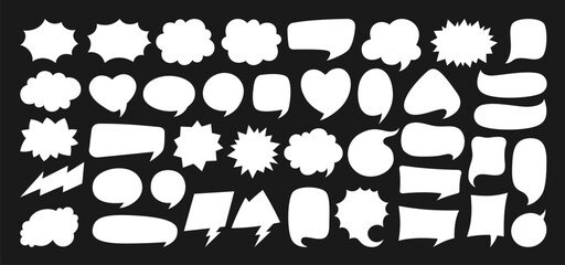 Speech bubble comic chatting box set. Silhouette empty design elements dialog clouds message box. Speech thought blobs comics book, balloon banner for speak text. Cartoon vector illustration isolated