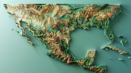 threedimensional topographic map of mexico cartography concept illustration