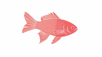 Fototapeta premium Vibrant red fish in an aquarium tank on a white background with the word fish a marine life concept illustration
