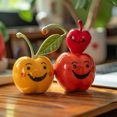 Two couple Cherry with smiley faces on a desk. International Friendship Day Concept.