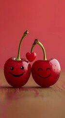Two couple Cherry with smiley faces on a desk. International Friendship Day Concept.