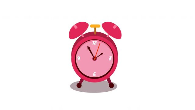 an animated Pink alarm clock with yellow hands, suitable for time management concepts, wakeup call themes, and morning routine visuals.