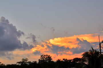 Silhouette of sunset and vivid sky in evening