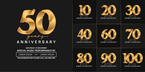 anniversary logotype set vector, golden color for special day celebration