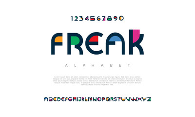 Fototapeta premium Freak creative geometric modern urban alphabet font. Digital abstract futuristic, fashion, sport, minimal technology typography. Simple numeric vector illustration