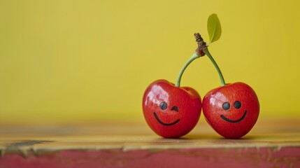Two couple Cherry with smiley faces on a desk. International Friendship Day Concept.